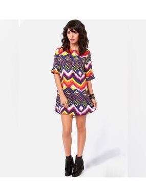 Everly Colorful Chevron & Diamond Print Mini Dress